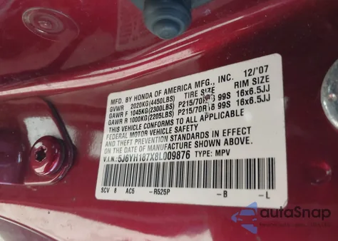 2008 Honda Element Ex from USA, damaged, VIN 5J6YH187X8L009876